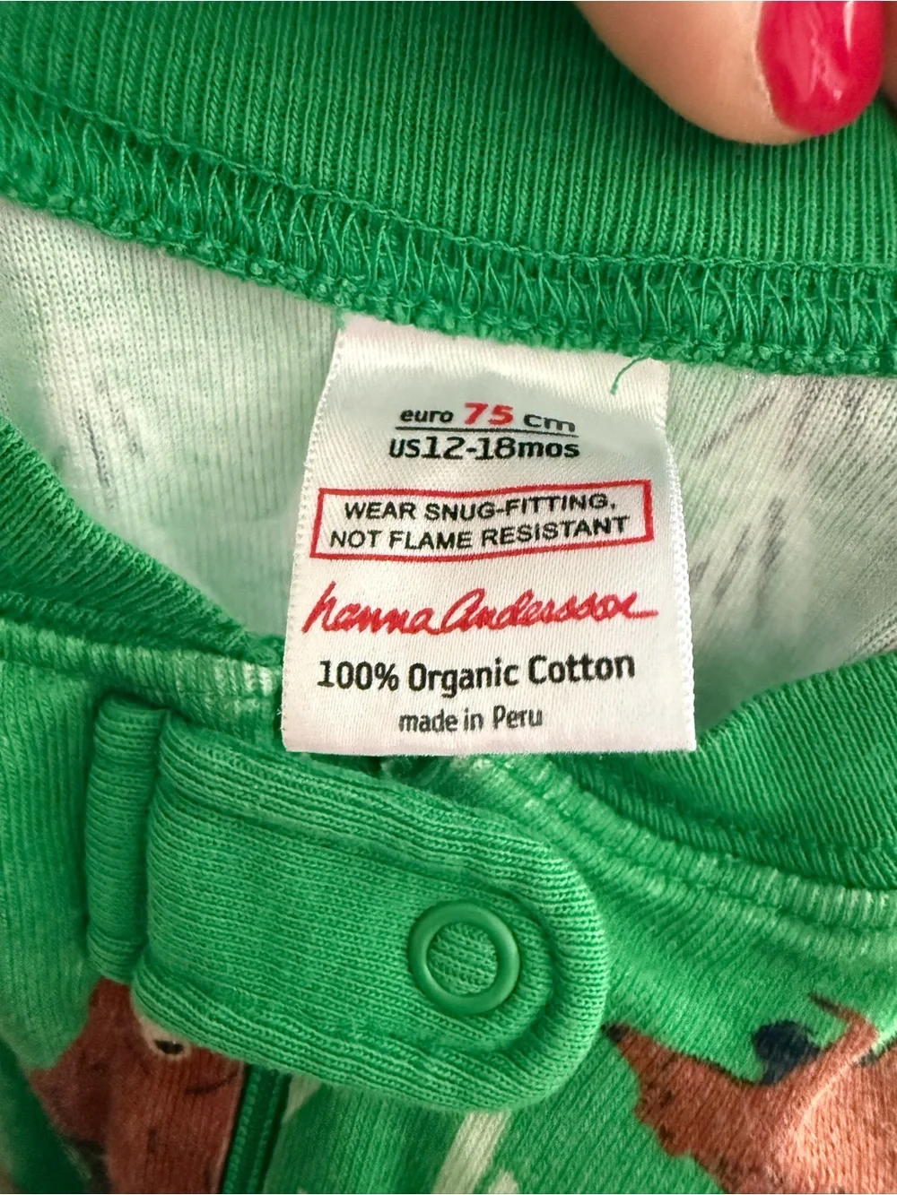 Hanna Andersson Green Bear Organic Cotton Romper 12/18 Month